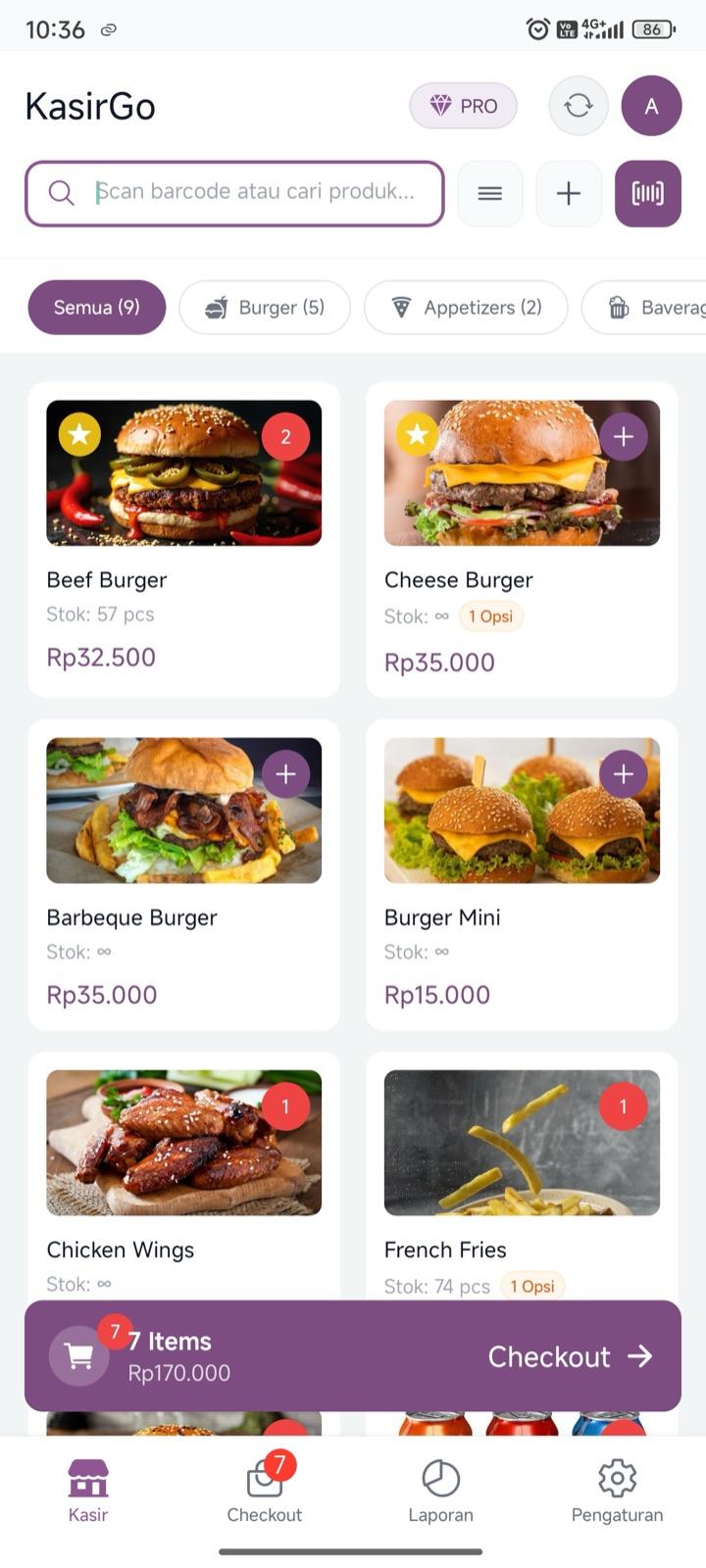 Tampilan Menu Kasir KasirGo